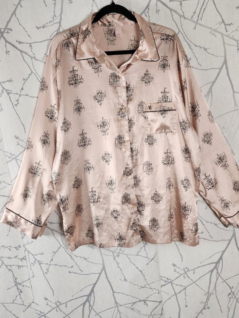 Victoria's Secret Pastel Pink Chandelier Print Satin Pajama Shirt